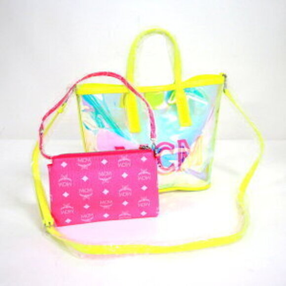 MCM Handbags - MCM Tote Bag Pouch Clear Leather Yellow Blue Pink